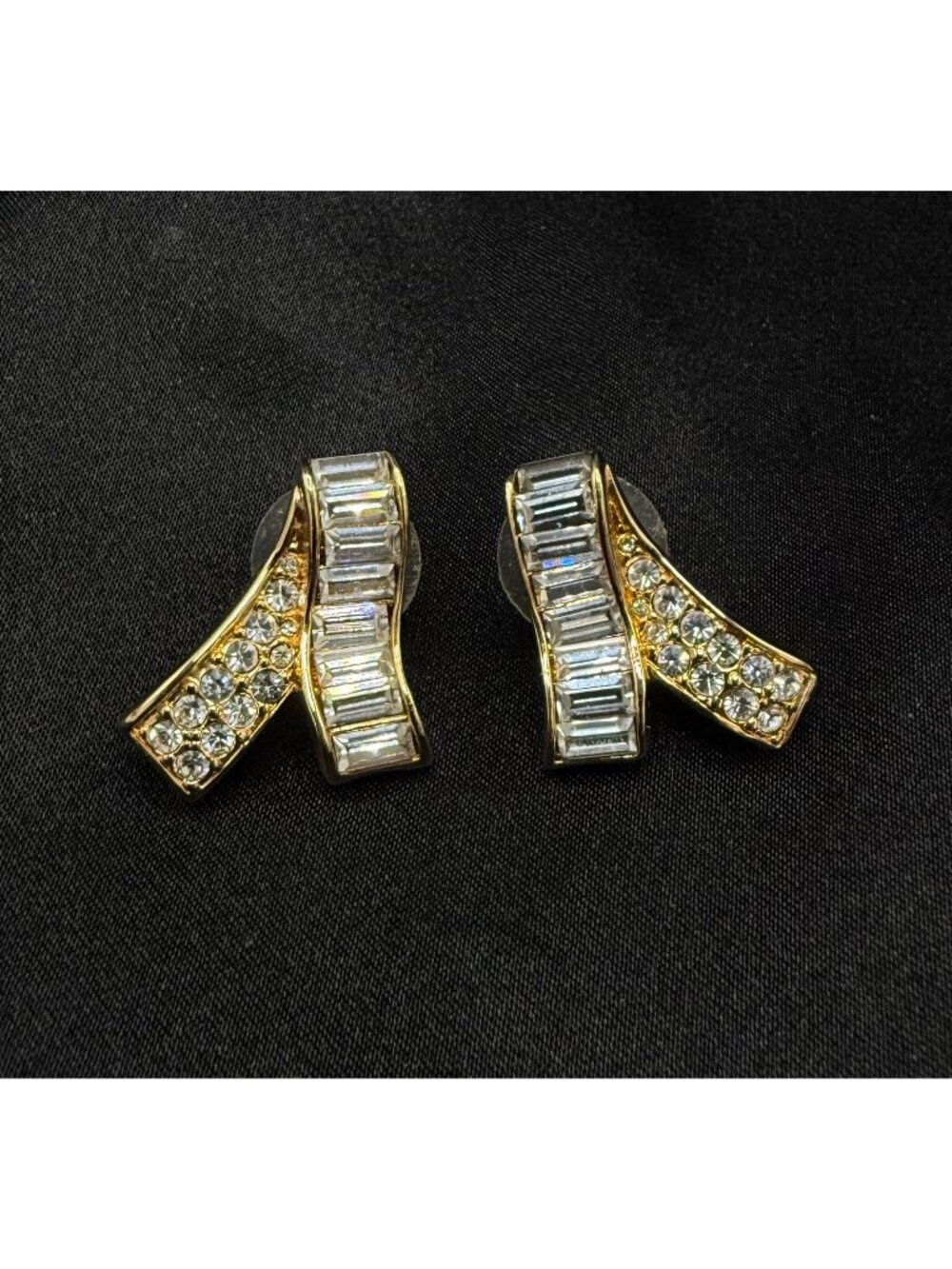 Vintage Swarovski Gold-Tone Ribbon Earrings